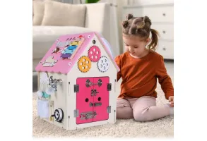 Дървена занимателна дъска/ бизи борд  Монтесори House, розова - 7