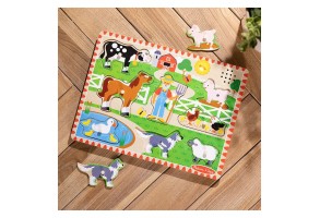 Дървен пъзел Melissa & Doug Фермата на Макдоналд, с песничка - 5