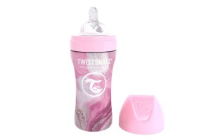 Бебешко шише Twistshake 330 мл от неръждаема стомана - Мраморно розово