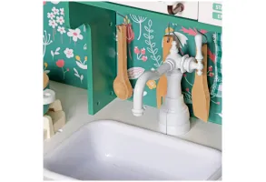 Детска Дървена Кухня GINGER HOME – Винтидж Стил с Електронни Котлони, Светлини, Звуци и Функционални Аксесоари, 91x31x90 см - 5