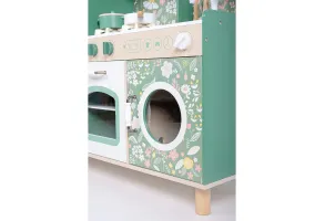 Детска Дървена Кухня GINGER HOME – Винтидж Стил с Електронни Котлони, Светлини, Звуци и Функционални Аксесоари, 91x31x90 см - 7