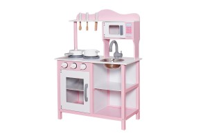 Детска Дървена Кухня за Игра с Аксесоари - Розова - 2