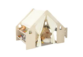 Детска Дървена Къща за Игра 6 в 1 GINGER HOME – Стол, Маса, Черна Дъска, Органайзер, Тента и Мека Подложка - 2