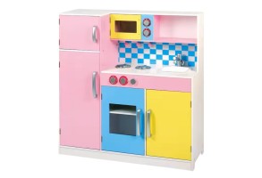 Детска кухня GINGER HOME, дървена играчка за ролеви игри с цветен дизайн, размери 90x30x90 см