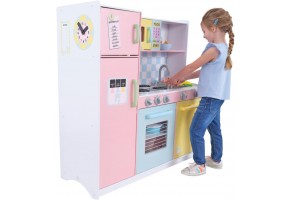 Детска кухня GINGER HOME,  дървена играчка за ролеви игри с цветен дизайн, размери 90x30x90 см - 2