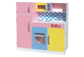 Детска кухня GINGER HOME,  дървена играчка за ролеви игри с цветен дизайн, размери 90x30x90 см - 5