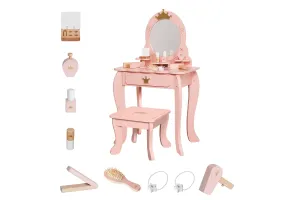Детска Тоалетка GINGER HOME с Огледало и Аксесоари, Принцеска, Розова, Дървена