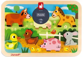 Детски пъзел с 3D части Janod - Ферма