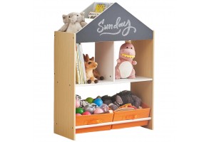 Детски Шкаф GINGER HOME, Етажерка за Играчки и Книжки с Черна Дъска за Писане, Къщичка, Дърво