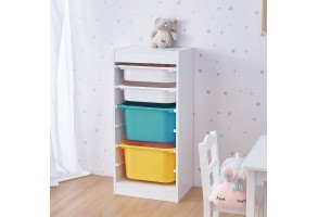 Детски Шкаф GINGER HOME, Етажерка за Играчки с 4 Кутии за Съхранение, Бял - 3