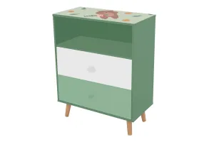 Детски Шкаф за Играчки и Дрехи GINGER HOME, Етажерка с за Детска Стая с 2 чекмеджета, Мече, FOREST