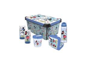 Disney Комплект Travel, кутия за съхранение 10 L, кутия 1 L, чаша за пътуване 350 ml, бутилка за пътуване 630 ml, 2 стъклени чаши 300 ml, сини