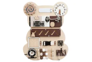 Дървен Бизи Борд Мече GINGER HOME, Монтесори Дъска за Фина Моторика, 30x39 см