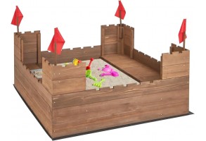Дървен пясъчник с пейки Замък, Costway - 2