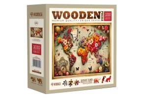 Дървен пъзел Wooden City, 1010 части - Цветна карта на света - 2