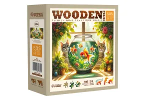 Дървен пъзел Wooden City, 505 части - Котки и рибки - 2
