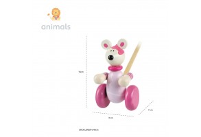 Дървена Буталка с розово мишле в кутия - Animals - 2