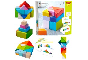 Дървена игра Танграм с шаблони, куб, 21 части - 9