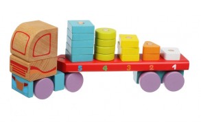 Дървена играчка за нанизване, Cubika - Автовоз - сортер на геометрични форми