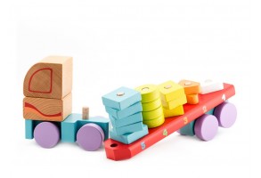 Дървена играчка за нанизване, Cubika - Автовоз - сортер на геометрични форми - 4