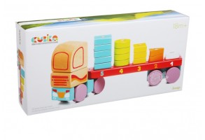 Дървена играчка за нанизване, Cubika - Автовоз - сортер на геометрични форми - 5
