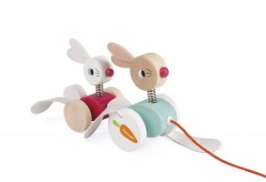 Дървена играчка - Зайчета за дърпане - 3