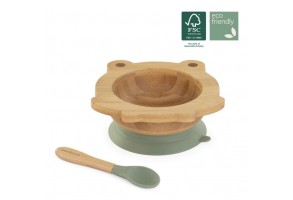 Eco Friendly Дървена купичка с вакуум +лъжичка