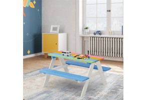 Градински Комплект GINGER HOME, Детска Маса за Пикник с Пейки, Дървен, Игри на Открито, RAINBOW, 89х79х50 см. - 7