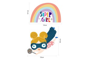 Комплект 2 броя стикери SUPER GIRL за декорация на детска стая, стена, прозорец, мебели