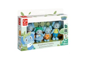 Комплект дървени фигури, Hape, Семейство слончета, 10 части