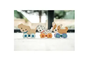 Комплект дървени играчки за бутане, кученца - 2