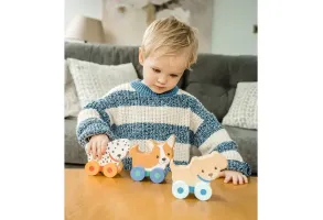 Комплект дървени играчки за бутане, кученца - 3