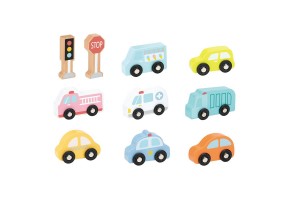 Lelin Toys, Комплект дървени автомобили и пътни знаци - 2