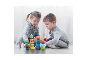 Многоцветни многоъгълни дървени кубчета за подреждане и баланс- 16 бр. - 3
