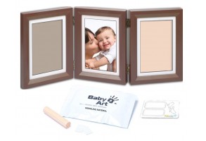 Дървена фото рамка от 3 части, за 2 отпечатъка и снимка My Baby Touch - кафява с бяло паспарту - 2