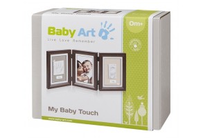 Дървена фото рамка от 3 части, за 2 отпечатъка и снимка My Baby Touch - кафява с бяло паспарту - 5