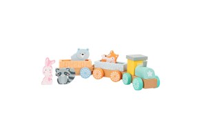 Small Foot Влакче, дървено, в пастелни цветове, 9 части