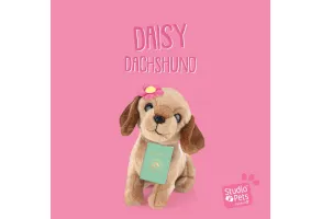Studio Pets Плюшено куче Дакел Дейси с цвете, 16 см