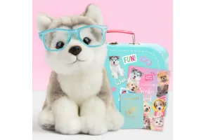 Studio Pets Плюшено куче Хъски с куфарче, паспорт и стикери, Улфи 23 см
