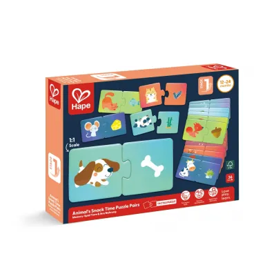 Детски образователен пъзел, Hape, С какво се хранят животните, 36 части