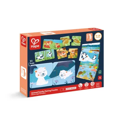 Детски образователен пъзел, Hape, Семейства животни, 36 части