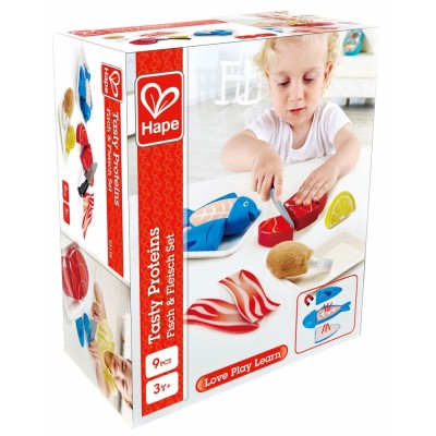 Дървен комплект, Hape, Риба и месо, 9 части
