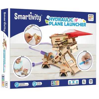 Дървен конструктор Smart Games Smartivity - Хидравлична самолетна писта за изстрелване