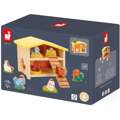 Дървен сортер Janod - Кокошарник