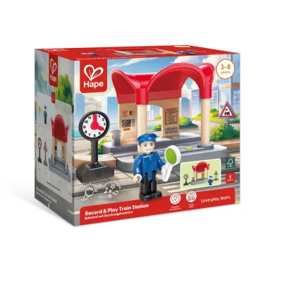 Комплект за игра, Hape, Интерактивна ЖП гара, 5 части
