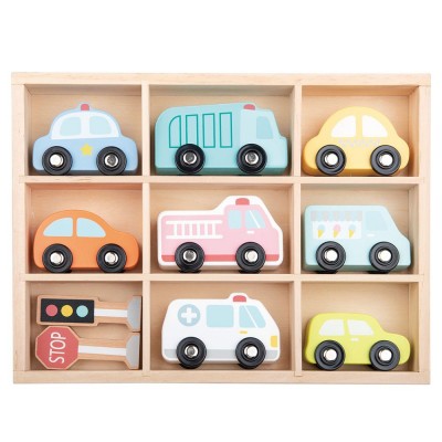 Lelin Toys, Комплект дървени автомобили и пътни знаци