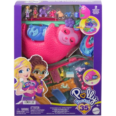 Игрален комплект Mattel Polly Pocket Sloth Family 2 в 1 Чантичка с аксесоари и мини кукли