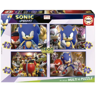 Прогресивен пъзел, Educa, Sonic Prime 4 в 1 Neon, 50/80/100/150 части