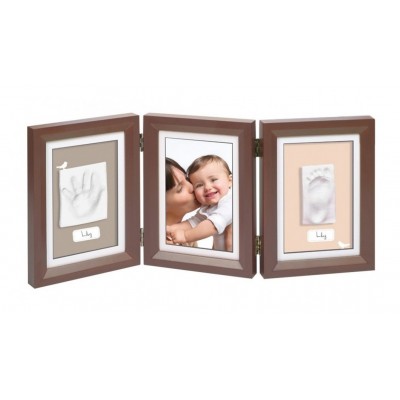 Дървена фото рамка от 3 части, за 2 отпечатъка и снимка My Baby Touch - кафява с бяло паспарту