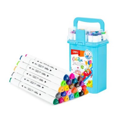 Sketch маркери Deli Colorun EC187-48, измиващи се, - объл връх 1 мм и скосен връх 5 мм, к-т 48 цвята